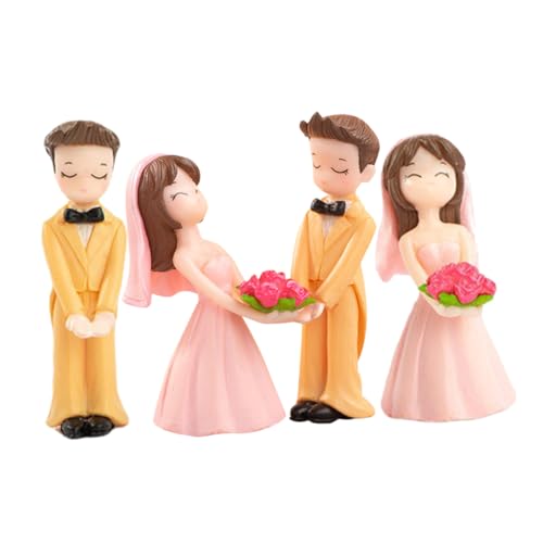 BESTonZON 2Paare Romantische Paarfiguren Für Heimdekoration Bezaubernde Micro Landschaftsornamente DIY Blumenmädchen Cake Topper Deko Für Hochzeiten Und Besondere Anlässe von BESTonZON