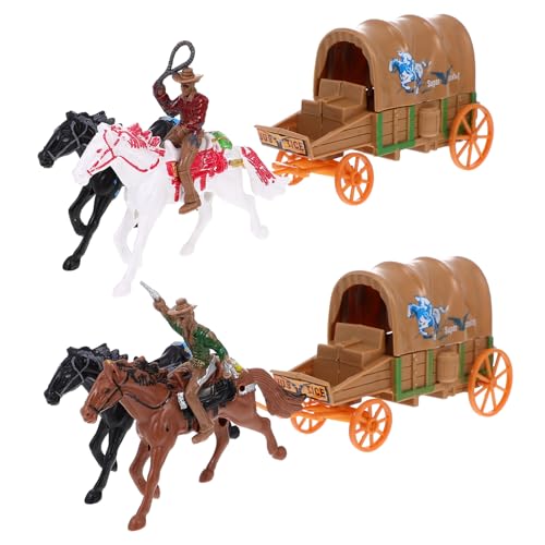BESTonZON 2Sätze Cowboy Kutschenmodell mit Puppen von Westlichen Spielzeugwagen Dekoration für Kinderzimmer Puppenhäuser und Langlebig für Unvergessliche von BESTonZON