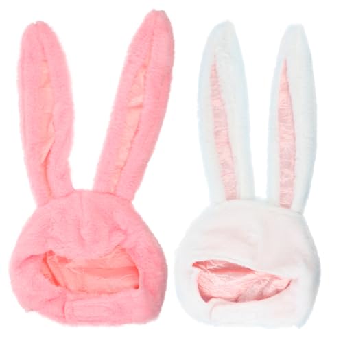 BESTonZON 2St Hut mit Hasenohren kindermütze kappe Plüsch Ohren Hut Süße Ohren Hut caps für girl Plüsch Hasenohren Hüte rosa Hasenohren Osterhasenmütze Plüsch-Hasenohr-Hut Weiß von BESTonZON