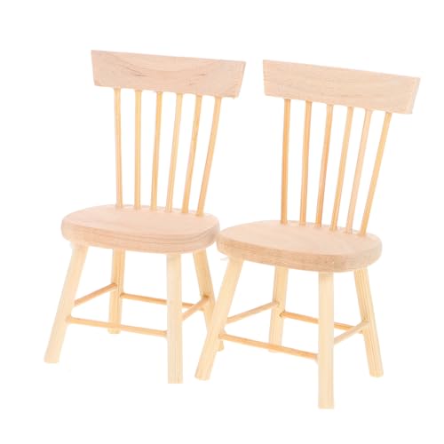 BESTonZON 2St Puppenstubenstuhl Miniatur-Vitrine Auto Spielstuhl Mein Leben Puppenmöbel Kissen scheibengardinen Wohnzimmer flurmöbeln fot kleine Holzmöbel Miniatur Einrichtung hölzern Beige von BESTonZON