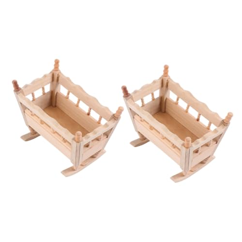 BESTonZON 2St puppenhaus Wiege Bett Miniaturwiege im Maßstab 1:12 winzige Hausmöbel für kinderspielzeug babywippen cots entzückendes Wiegenmodell Wiegenmodellverzierung Holz von BESTonZON