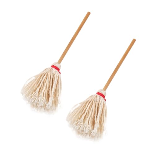 BESTonZON 2st Baumwollmop Puppenhaus Mops Mini- Zubehör Für Puppenhäuser Mini-mopp-Ornamente Mops-Ornament Puppenhausbedarf Puppenhaus-reinigungsmopps Mini-möbelmodell Weiß Holz von BESTonZON
