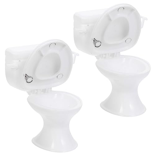 BESTonZON 2st Puppenhaus-Toilette Mini- Miniatur Puppenhausmöbel Kleines Toilettenspielzeug Mini-toilettensitze Simulationsspielzeug Weiß Plastik von BESTonZON