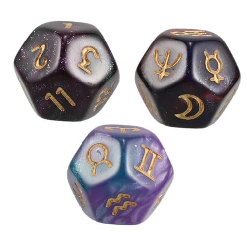 BESTonZON 3 Astrologiewürfel Zur Wahrsagerei 12 Seitiger Würfel Mit Sternzeichen Planeten Und Zahlen Zum Lesen Von Sternbildern Und Zur Verbesserung des Tarotkartenspiels von BESTonZON