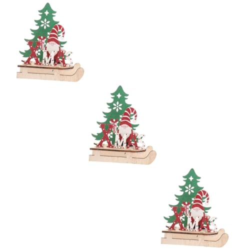 BESTonZON 3 STK Weihnachtsschmuck Miniatur-Weihnachtsmann-Schlitten Mini-Weihnachtsbaum aus Holz weihnachtsdeko Christmas Decorations Weihnachtsbedarf Wohnkultur hölzern Ornamente Geschenk von BESTonZON
