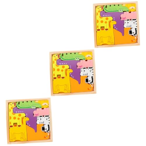 BESTonZON 3 Sätze 3D-Tierpuzzle Puzzles mit Farbformen Spielzeug Kinder holzspielzeug kindergeburtstags mitgebsel Spielset aus Holz Kinderspielzeug Lernspielzeug Stereo-Puzzle-Spielzeug von BESTonZON