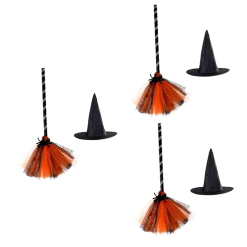 BESTonZON 3 Sätze Halloween Hexenhut und Besen Langlebig Leicht Wiederverwendbar Klassische Halloween Designs für Party und Cosplay Auffällig und Stimmungsfördernd Passend zu Meisten Hexen von BESTonZON