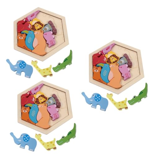 BESTonZON 3 Sätze Holzblock Spielzeug für Babys Spielzeug für Kleinkinder Kinder rätsel Kinder Puzzle Kinderspielzeug Spielzeuge tierisches Rätsel pädagogische Rätsel hölzern Blöcke Reisen von BESTonZON