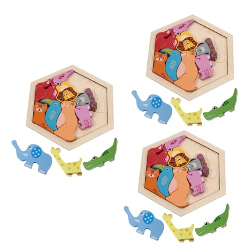 BESTonZON 3 Sätze Holzblock Kinder rätsel Kinder Puzzle Spielset Holz Junge Bausteine Spielzeug für Kleinkinder Spielzeug für Kindergartenkinder Cartoon-Puzzles Holz Tier Blöcke von BESTonZON