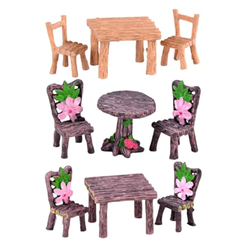 BESTonZON Elegantes Miniatur-Tisch- Und Stuhlset Aus Kunstharz Für Die Außendekoration von BESTonZON