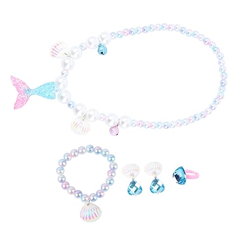 BESTonZON 3 Sätze Perlenkette Armband Mädchen Prinzessin verkleiden Sich Armband mit Muschelanhänger kinderringe schellenkranz Kinder eine Halskette Halsketten süße Halskette -Geschenk von BESTonZON