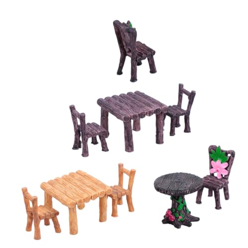 BESTonZON 3 Sätze Resin Miniatur Möbel mit Tischen und Stühlen für DIY Mikro Landschaft Dekor Stabile Detailreiche Puppenhaus Figuren Vielseitig Kombinierbar für Feengarten und Fensterbrett von BESTonZON