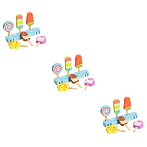 BESTonZON 3 Sätze Simulations-EIS Dessertspielspielzeug Babyblöcke Spielzeug Mädchenspielzeug Kinderspielzeug boytoy Modelle Spielzeuge Eisspielzeug aus Holz Simulation Eisdekor EIS am Stiel von BESTonZON