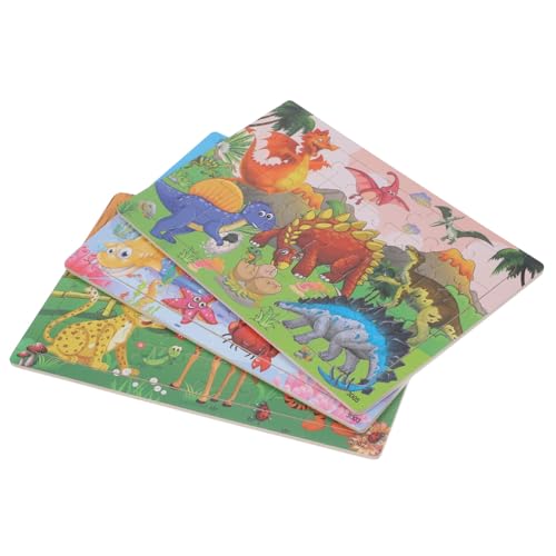 BESTonZON 3 Sätze Teiliges Holzpuzzle für Kleinkinder Buntes Lernspielzeug mit Cartoon Tieren Fördert Hand Auge Koordination und Kreatives Robust und Sicher für Junge Mädchen von BESTonZON