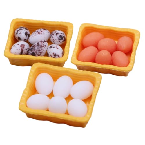 BESTonZON 3 Sets Eiermodell Ornamente Zum Basteln Dekoration Küche Miniatur Eier Dekore Mini Aufbewahrungskorb Dekore Miniatur Eier Ornamente Simulations Ei Mini Requisiten Aus von BESTonZON