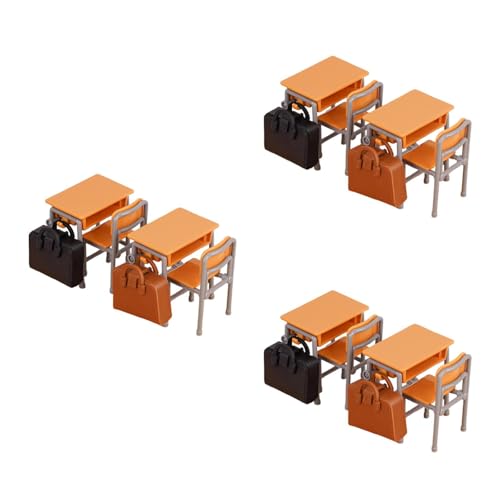 BESTonZON 3 Sets Puppenhausmöbel-Set Miniatur-Esstisch Und Stühle Klassenzimmer-Schreibtisch Und -Stuhl Schultaschenmodelle Ideal Für Puppenhaus-Zubehör Und Dekorationen BESTonZON 3 Sets Puppenhausmöbel-Set Miniatur-Esstisch Und Stühle Klassenzimmer-Schreibtisch Und -Stuhl Schultaschenmodelle Ideal Für Puppenhaus-Zubehör Und Dekorationen von BESTonZON