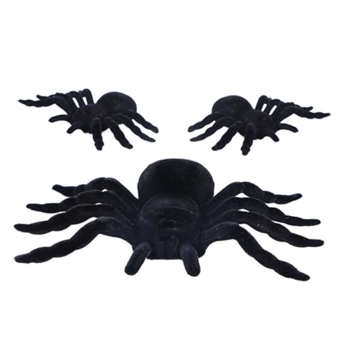 BESTonZON 3 Stück Beflockung Spinne Halloween atmosphäre Halloween Spinnen Halloween Dekoration realistisch Halloween-Spinne Spinnenmodell Spinnen-Streichspielzeug Black von BESTonZON