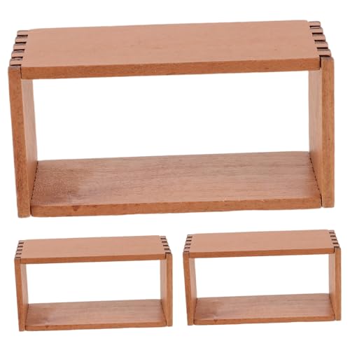BESTonZON 3 Stück Mikrospeicherschrank Puppenhausschrank Bücherregal Miniaturregalpuppenhaus Küchenzubehör Miniaturmöbelmodell Bücherregal für Puppenhausmöbel mini Schrank hölzern Beige von BESTonZON