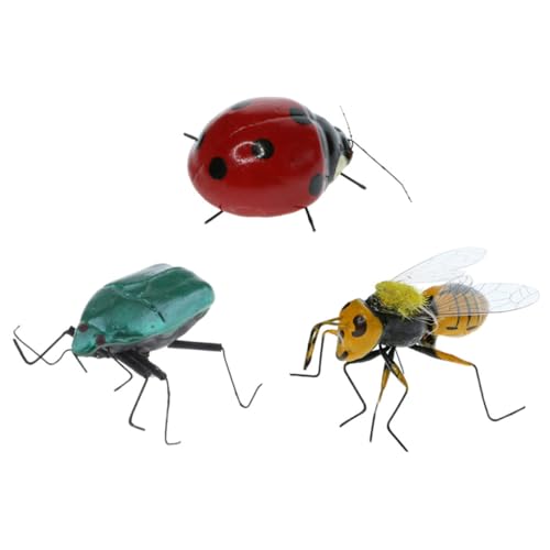 BESTonZON 3 Stück Simulation Insektendekoration Outdoor Marienkäfer Mini Kinderspielzeug Gefälschte Bienenfigur Für Garten Bienendekor Käferfigur Gefälschte Marienkäfer Aus von BESTonZON