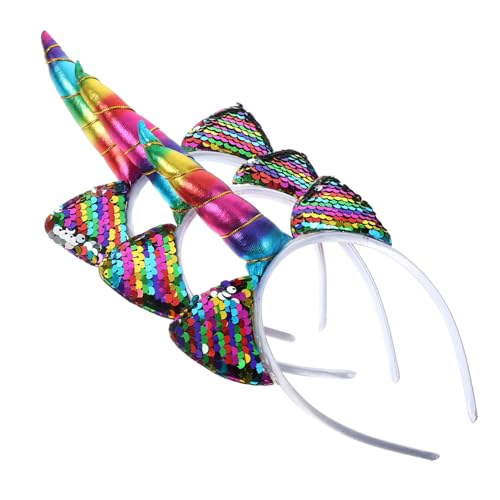 BESTonZON 3 Stück Teiliges Glitzer Einhorn Haarreifen Süße Katzenohren Kopfbedeckung für Partys Karneval und Cosplay Leicht und Langlebig für Freunde von BESTonZON