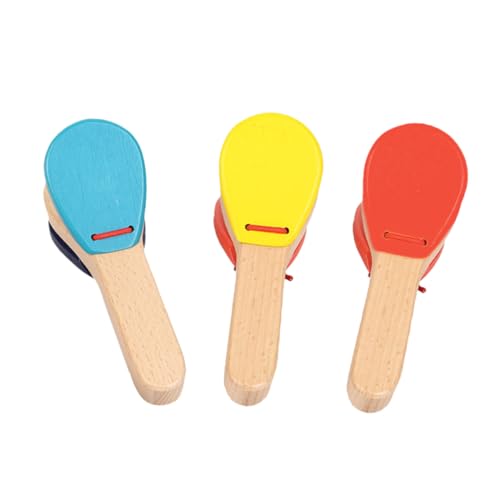 BESTonZON 3 Stück Teiliges Holz Kastagnetten Musikinstrument für Pädagogisches Percussion Sicher Glatt Poliert Fördert Rhythmusgefühl und Musikalische Entwicklung für Jungen Zufällige Farbe von BESTonZON