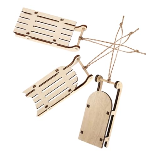 BESTonZON 3 Stück Teiliges Mini Holzschlitten zum Selbstgestalten ohne Kleber Natürliche Maserung Robuste Weihnachtsdekoration für Baum Regal Tür Zeitloses DIY Ornament für Festliche von BESTonZON