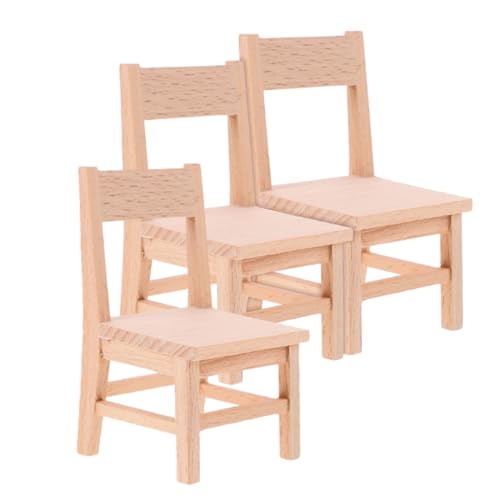 BESTonZON 3 Stück Teiliges Mini Holzstuhl für Puppenhaus Realistische Kompakte Holzstühle in Miniaturgröße Stabile Puppenhausmöbel für Kreative DIY Dekoration und Kindliches Rollenspiel von BESTonZON