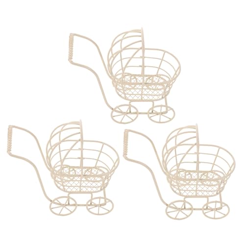 BESTonZON 3 Stück Teiliges Miniatur Babywagen aus Eisen Draht Mini Puppenwagen für Multifunktionaler Puppenhaus Organizer und Miniatur Möbel Dekoration für Spielhäuser von BESTonZON