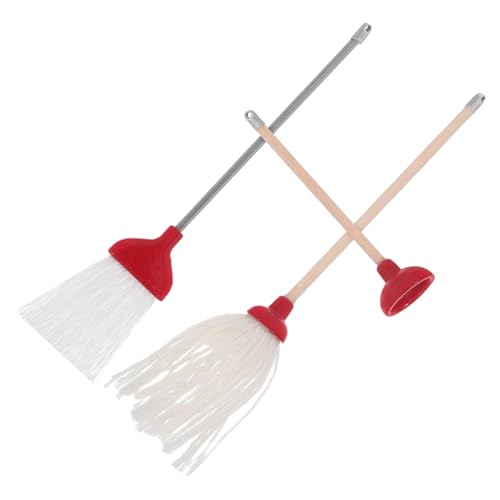 BESTonZON 3 Stück Teiliges Miniatur Dollhouse Reinigungsset mit Realistischem Mop Besen und Toilettenpümpel Detailgetreue Miniaturen für Puppenhaus Badezimmer und Waschküchen Dekoration von BESTonZON