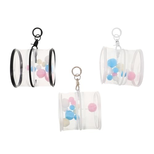 BESTonZON 3 Stück Teiliges PVC Aufbewahrungsset für Actionfiguren Transparente Schwarze und Weiße Hängetaschen mit Schlüsselanhänger und Plüschbällen Tragbare Strapazierfähige Sammeltasche von BESTonZON