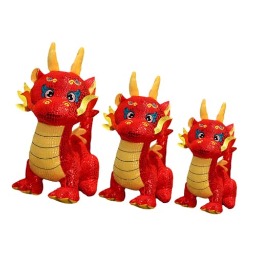 BESTonZON 3 Stück Teiliges Plüsch Drache Kuscheltier Chinesisches Neujahrs Maskottchen Dekoratives Drachenstofftier für Party Wohnzimmer Schule Auto Glücksbringer von BESTonZON