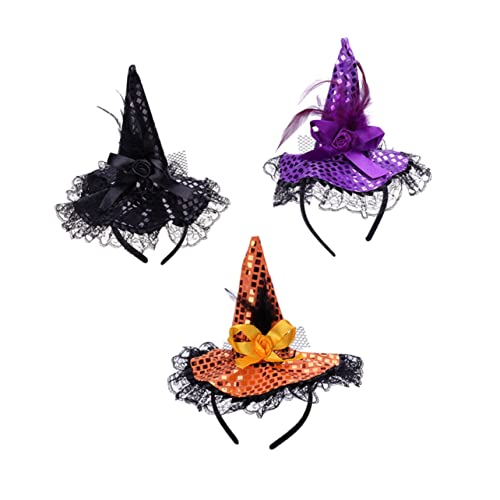 BESTonZON 3 Stück Teiliges Stirnband mit Hexenhut Schwarz Orange Halloween Haarreifen für Mädchen Stilvolles Kostümzubehör für Feste und Partys von BESTonZON