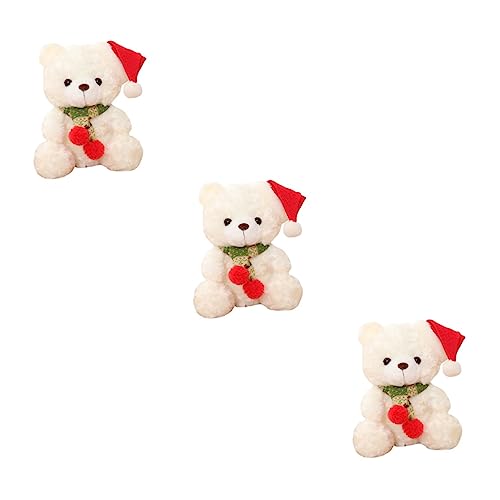 BESTonZON 3 Stück Weihnachtlicher Plüschbär Weiß Kuscheltier Dekoration Festliche Weihnachtsdeko für Jungen Mädchen Frauen von BESTonZON