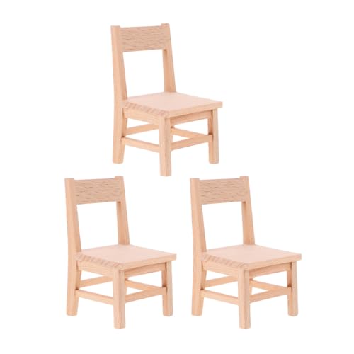 BESTonZON 3-teiliger Mini-Puppenstuhl: Winzige Puppenstühle aus Holz für das Wohnzimmer, Schlafzimmer und Esszimmer des Puppenhauses – realistische Möbelrequisiten für das DIY-Minihaus von BESTonZON