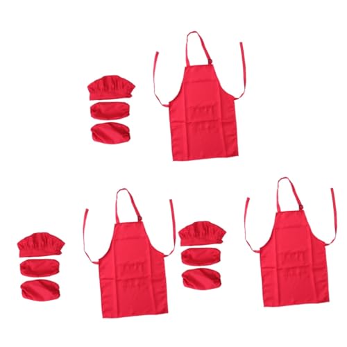 BESTonZON 3-Teiliges Set Handschelle zum Kochen für Kinder kinderkochmütze kochmützen für Kinder küchengeräte für Kinder Kindermütze Kinder Kochen Ärmel Mittel einstellen Hut Schürze rot von BESTonZON
