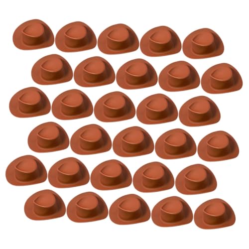 BESTonZON 30 Stück Teiliges Mini Cowgirl Hüte Kleine Puppenhüte aus Kunststoff Stilvolle DIY Dekoration für Party Kuchen und Puppen Braune Mini Western Hüte für Festliche Anlässe von BESTonZON