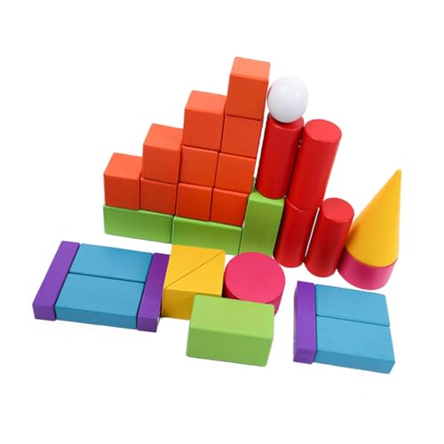 BESTonZON 32 Stück Teiliges Holz Formen Geometrische Körper Lernmodell für Mathe Montessori Bildungsressourcen zum Bauen und Formenverständnis in Schule und Zuhause von BESTonZON