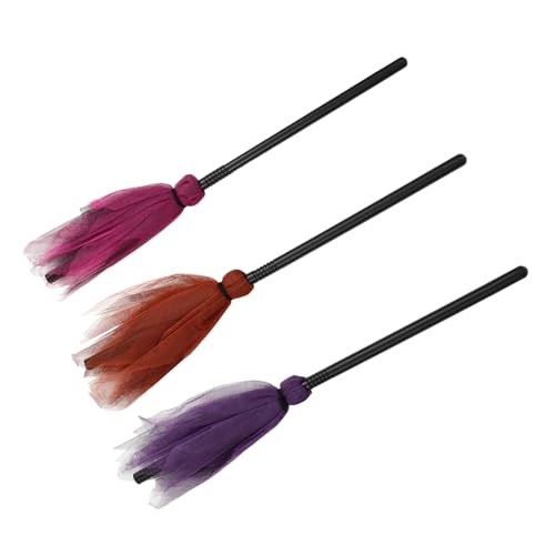 BESTonZON 3St Besen aus Zaubergarn Dekoration Halloween-Besen Halloween-Kostüme für Mädchen Halloween Costume Halloween Kleidung Besenrequisiten aus Kunststoff Gittergewebe von BESTonZON