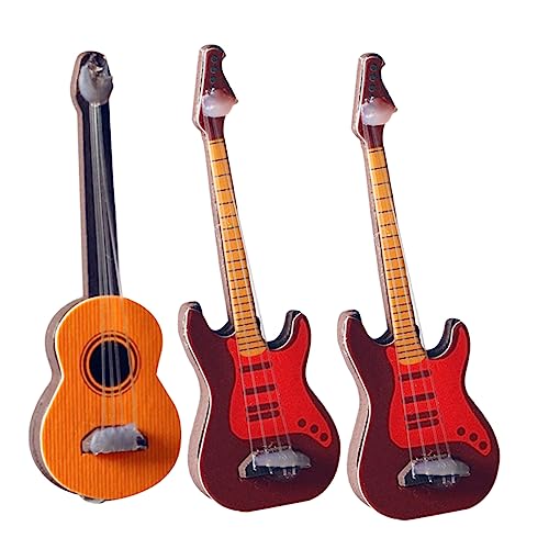 BESTonZON Bezaubernde Mini-hausgitarre 3 Stück Miniaturgitarren Für Puppenhaus Miniatur-puppengitarre Miniaturgitarre Simulationsgitarrenspielzeug Für Jungen Und Mädchen Zufälliger Stil von BESTonZON