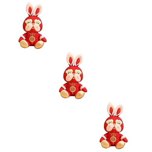 BESTonZON 3st Neujahrspuppe Cartoon-Puppe 2023 Maskottchen Plüsch Glücksfiguren Desktop-kaninchenpuppe Bidoof-plüsch Entzückendes Häschendekor Plüschtiere China Schreibtisch Rot Kind Stoff von BESTonZON