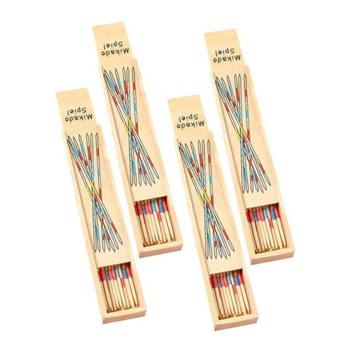 BESTonZON 4 Boxen Teiliges Holzspiel Pick Up Sticks Edukatives Geschicklichkeitsspiel Feinmotorik Konzentration und Strategischem Bunter Aufbewahrungsbox für Familienspiele von BESTonZON