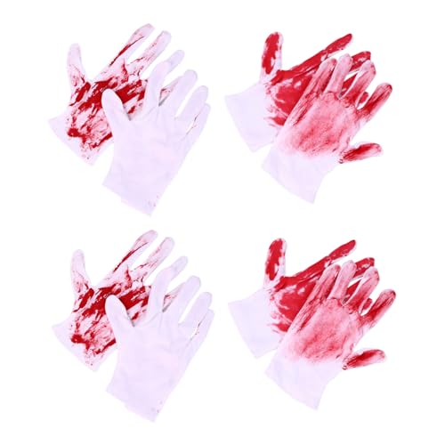 BESTonZON 4 Paare Weiße Blut-spritzhandschuhe Halloween Horror Requisiten Unisex Stretchhandschuhe für Zombie Vampir Metzger Cosplay Kostüm Zubehör Show-Accessoires BESTonZON 4 Paare Weiße Blut-spritzhandschuhe Halloween Horror Requisiten Unisex Stretchhandschuhe für Zombie Vampir Metzger Cosplay Kostüm Zubehör Show-Accessoires von BESTonZON