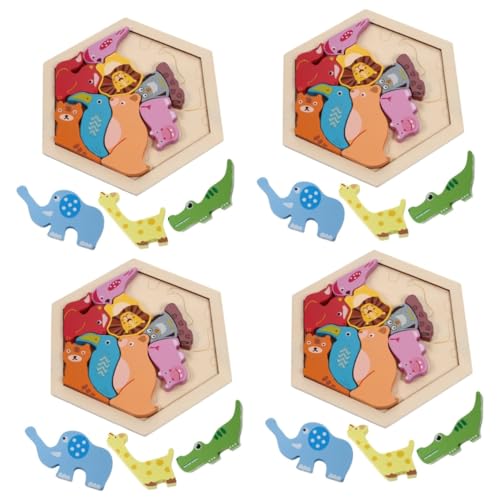BESTonZON 4 Sätze Holzblock Spielzeug für Babys Tier-Matching-Puzzle Kinder rätsel Kinder Puzzle Babyspielzeug Holz Kinderspielzeug Kinderpuzzle pädagogische Rätsel hölzern Blöcke Reisen von BESTonZON
