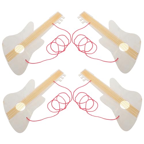 BESTonZON 4 Sätze Holzgitarre Handwerkliche Gitarre Handgefertigte Akustikgitarre Dreidimensionale Gitarre Bausatz Akustikgitarre Kinderspielzeug Sockelplatte Gitarre Hölzern Beige von BESTonZON