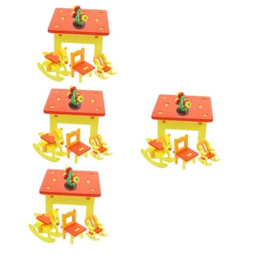 BESTonZON 4 Sätze Kinderspielzeug Kindermodell-Puzzle-Spielzeug Esstisch Mädchenspielzeug Kinder holzspielzeug Rätsel Modelle 3D-Puzzle aus Holz 3D-Puzzles aus Holz dreidimensional schmücken von BESTonZON