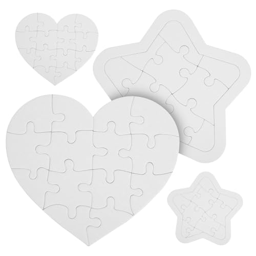 BESTonZON 4 Sätze Leeres Puzzle Herz und Stern Formen DIY Bastelset aus Starkem Papier für Hand Auge koordination Training Malen und Gestalten Kreative Puzzle Teile von BESTonZON