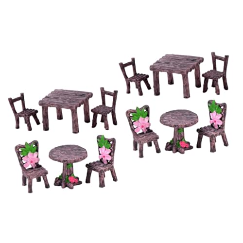 BESTonZON 4 Sätze Mikro-Landschaftsverzierung Mini-Töpfe Outdoor-Zubehör Bankstuhl Tisch Spielzeug für Kinder kinderspielzeug stühle Mini-Möbel Miniaturmodell hölzern Ornamente Moos Harz von BESTonZON