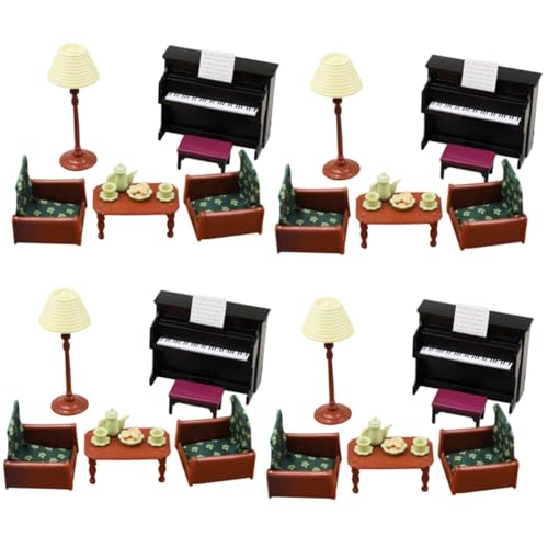 BESTonZON 4 Sätze Sofa Klavier Teese rvice Miniature House miniaturhaus Kindertisch und Stühle Miniaturdekoration Spielzeug Puppenhaus aus Holz Verschleißfestes Miniaturmodell Mini-Dekor von BESTonZON