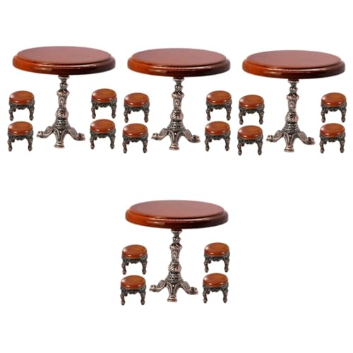BESTonZON Stühle 4 Sätze Vintage Puppenhauszubehör Möbel Beistelltisch Runder Mini- -holztisch Puppenzubehör Mini-hocker Kleines Rundes Tischmodell Miniaturtisch Esstisch Mini-Tisch von BESTonZON