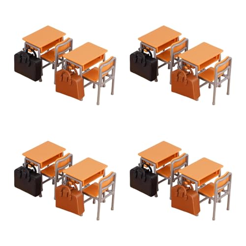 BESTonZON 4 Sets Puppenhausmöbel-Set Miniatur-Esstisch Und Stühle Klassenzimmer-Schreibtisch Und -Stuhl Schultaschenmodelle Ideal Für Puppenhaus-Zubehör Und Dekorationen von BESTonZON